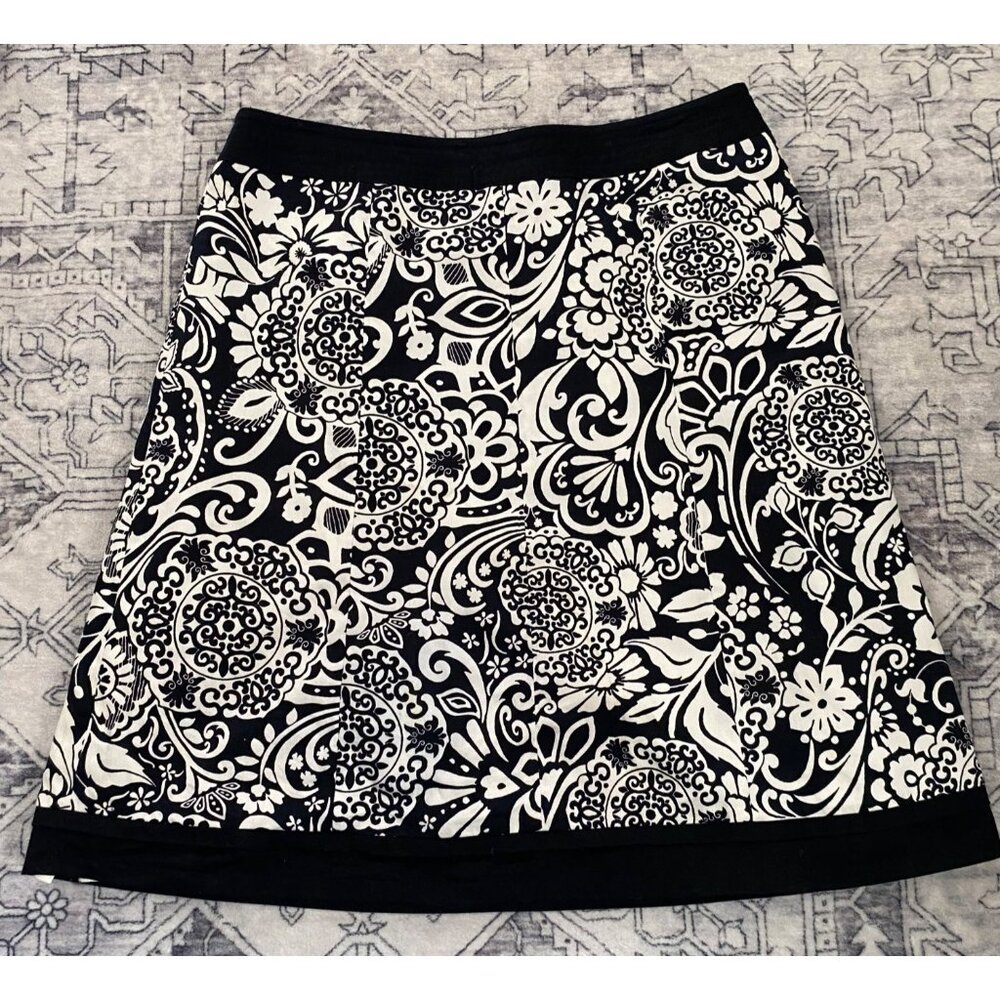 Ann Taylor Womens Black & White Floral A-Line Skirt Size 8 Knee Length Lined Zip